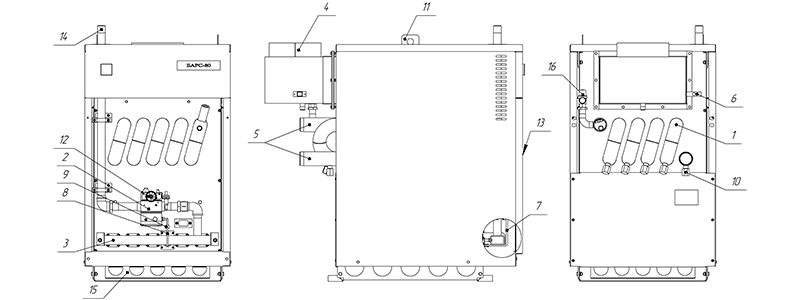 Устройство котла «Барс 80» с САБК